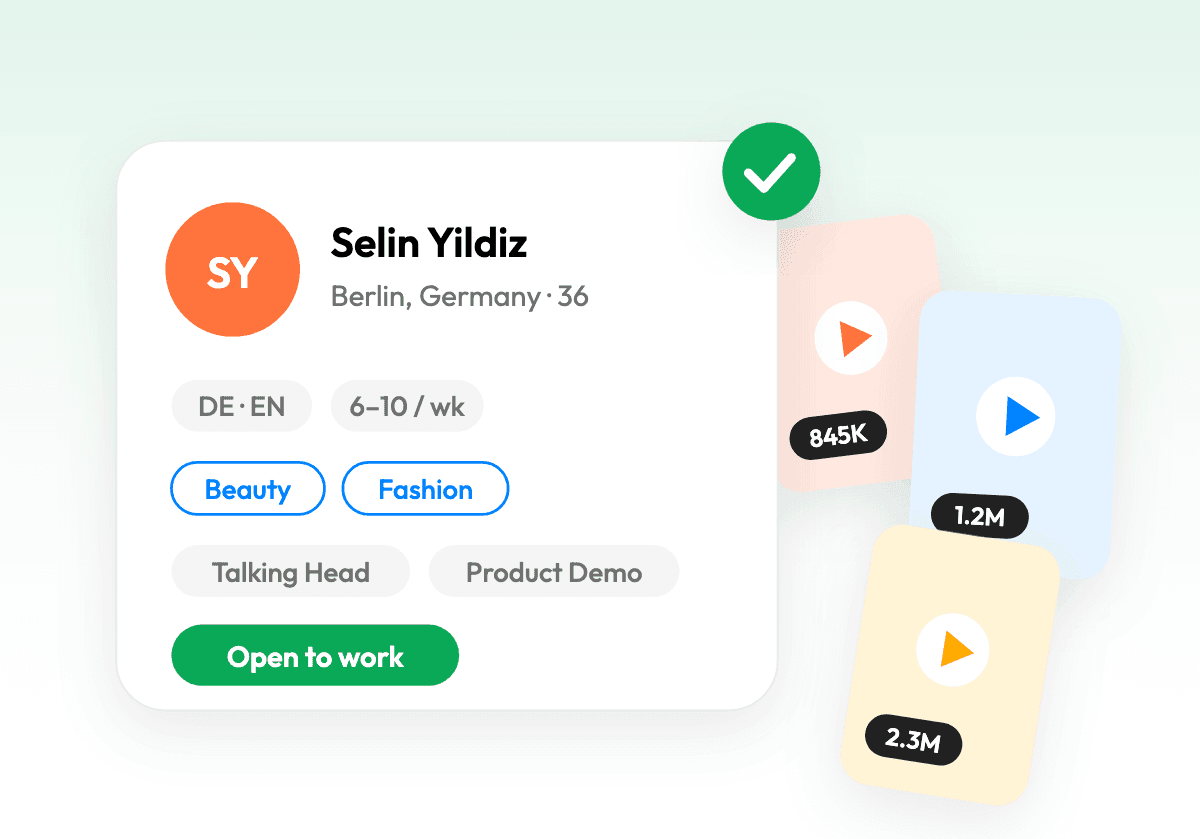 Creator application with full profile: country, age, languages, niches, and formats