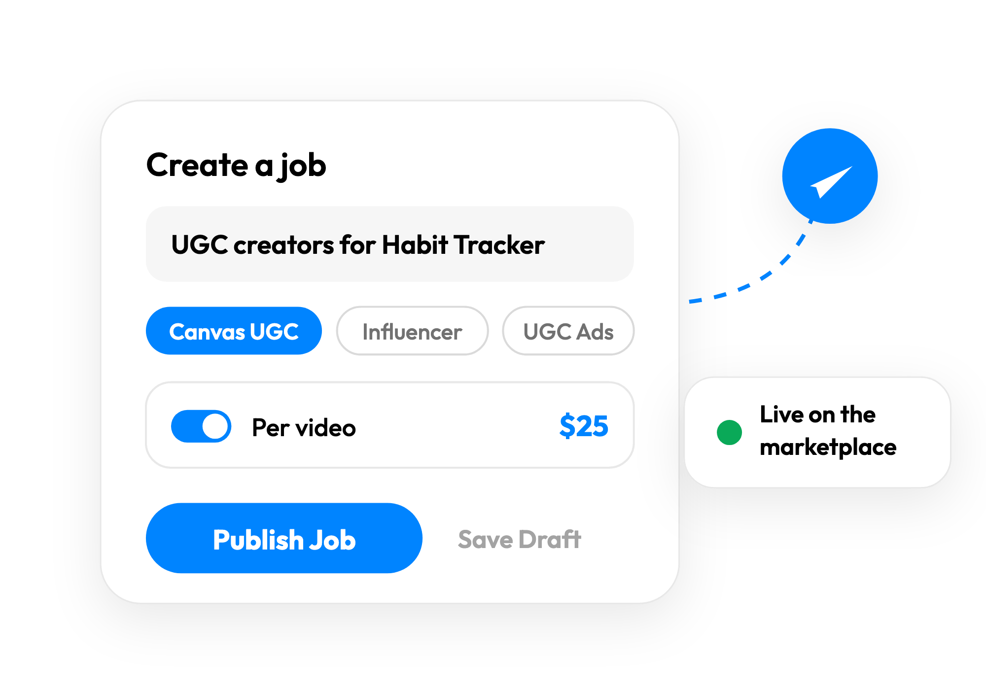 Guided job creation flow in viral.app with product, requirements, and payment steps