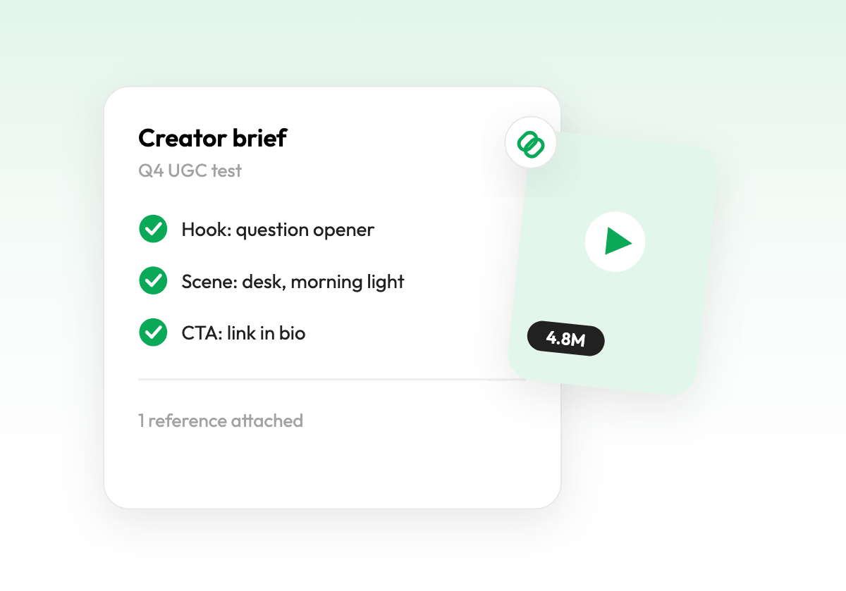 Creator brief checklist with a viral reference video attached