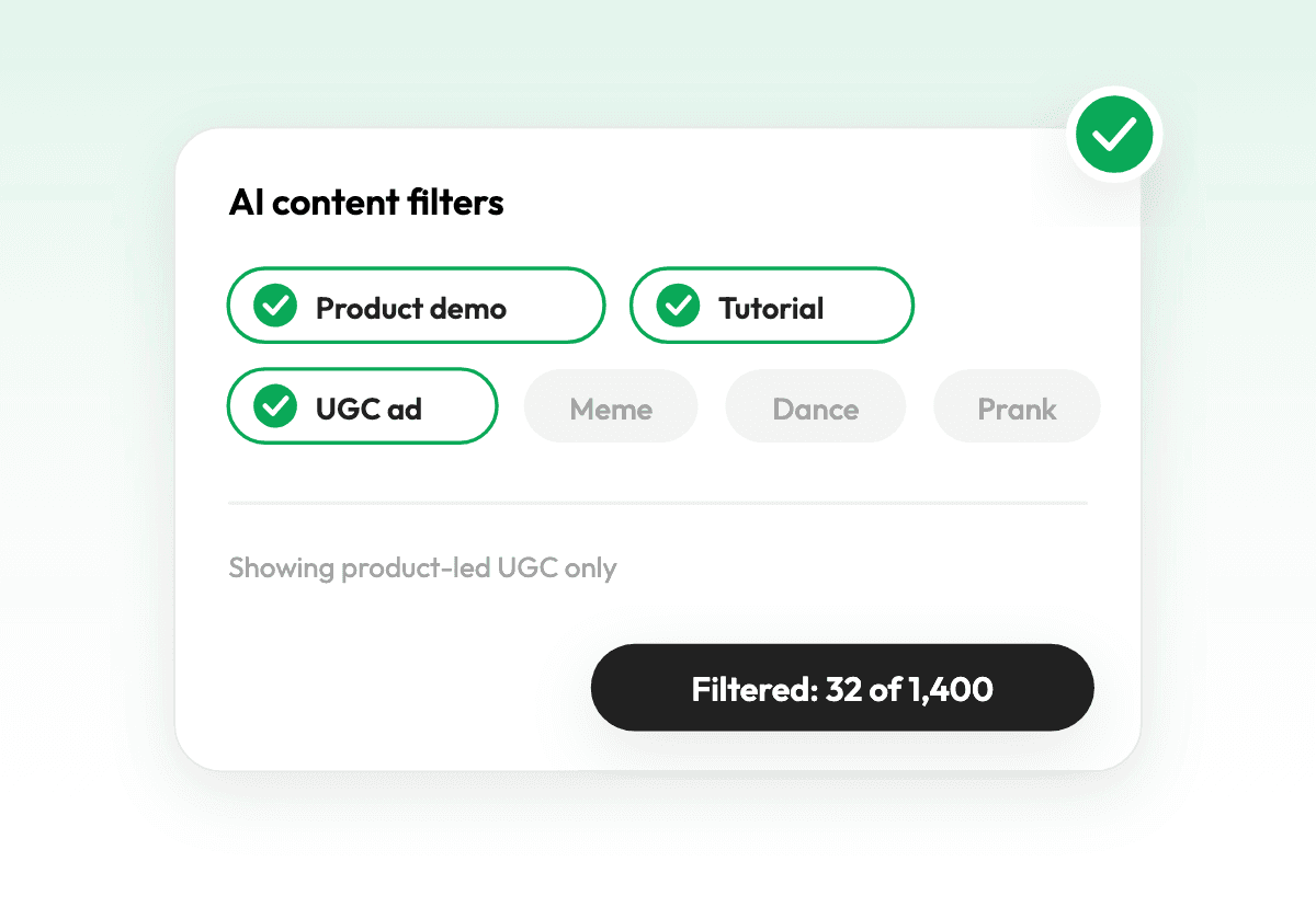 AI content filters keeping product-led tags and graying out noise tags