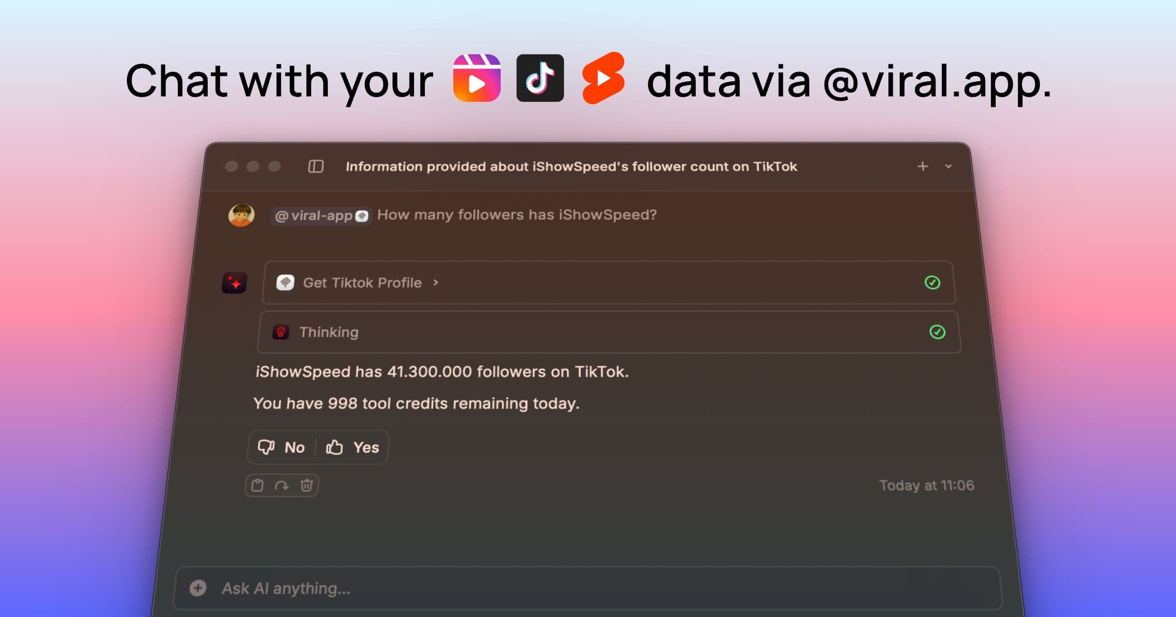 TikTok MCP Server | Free TikTok Analytics API – viral.app