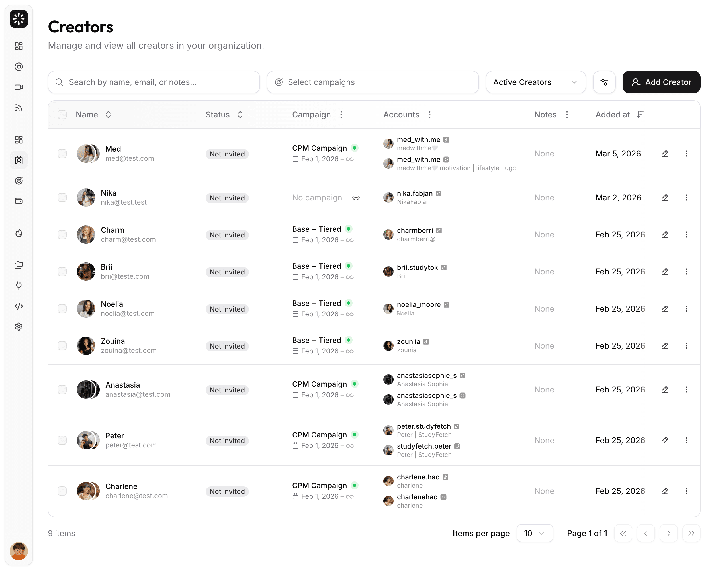 UGC creator sourcing dashboard in viral.app